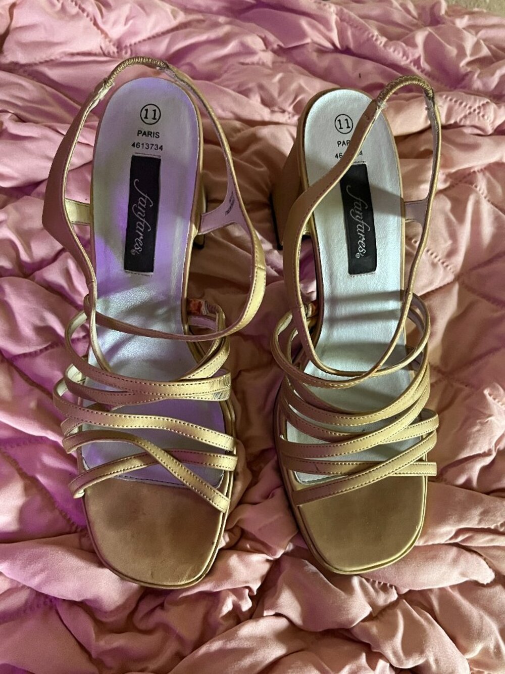 FANFARES Heels Womens 11 Beige Strappy Slingback Block Heel Dress